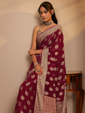 Maroon Woven Design Chiffon Saree