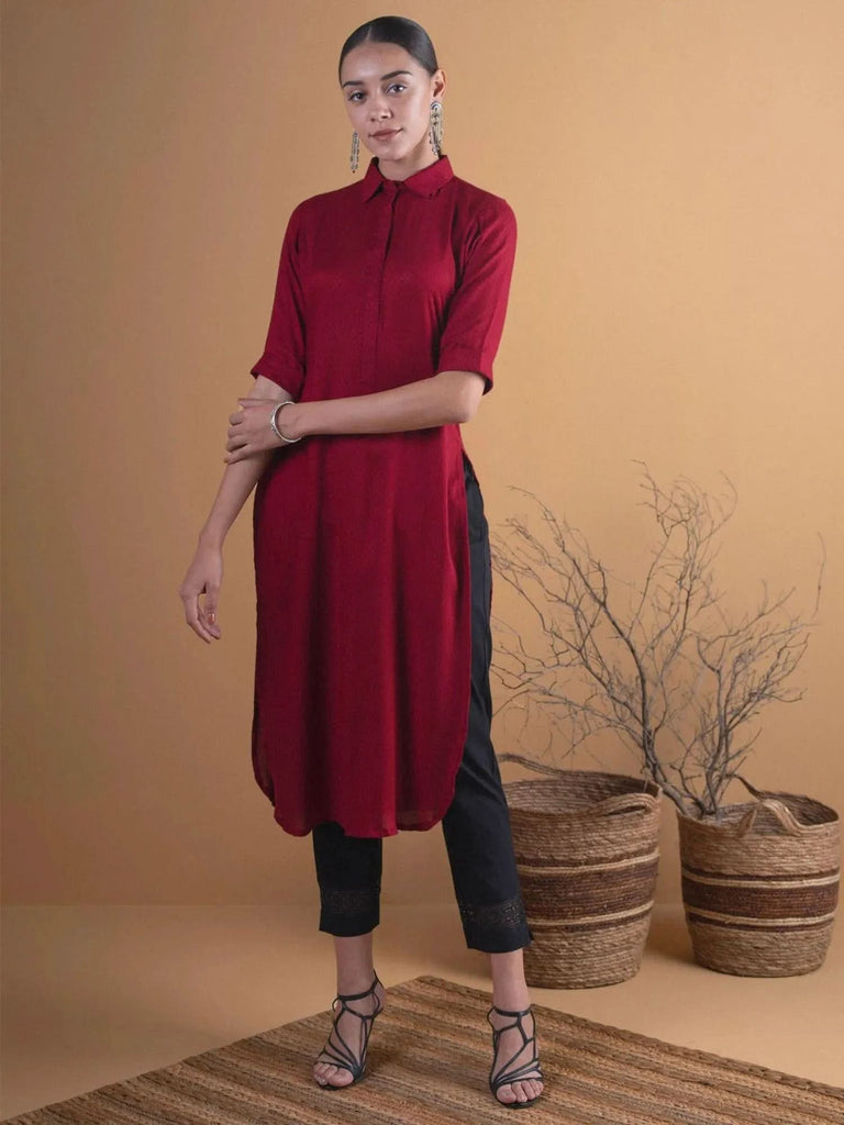 Libas Maroon Woven Design Rayon Kurta