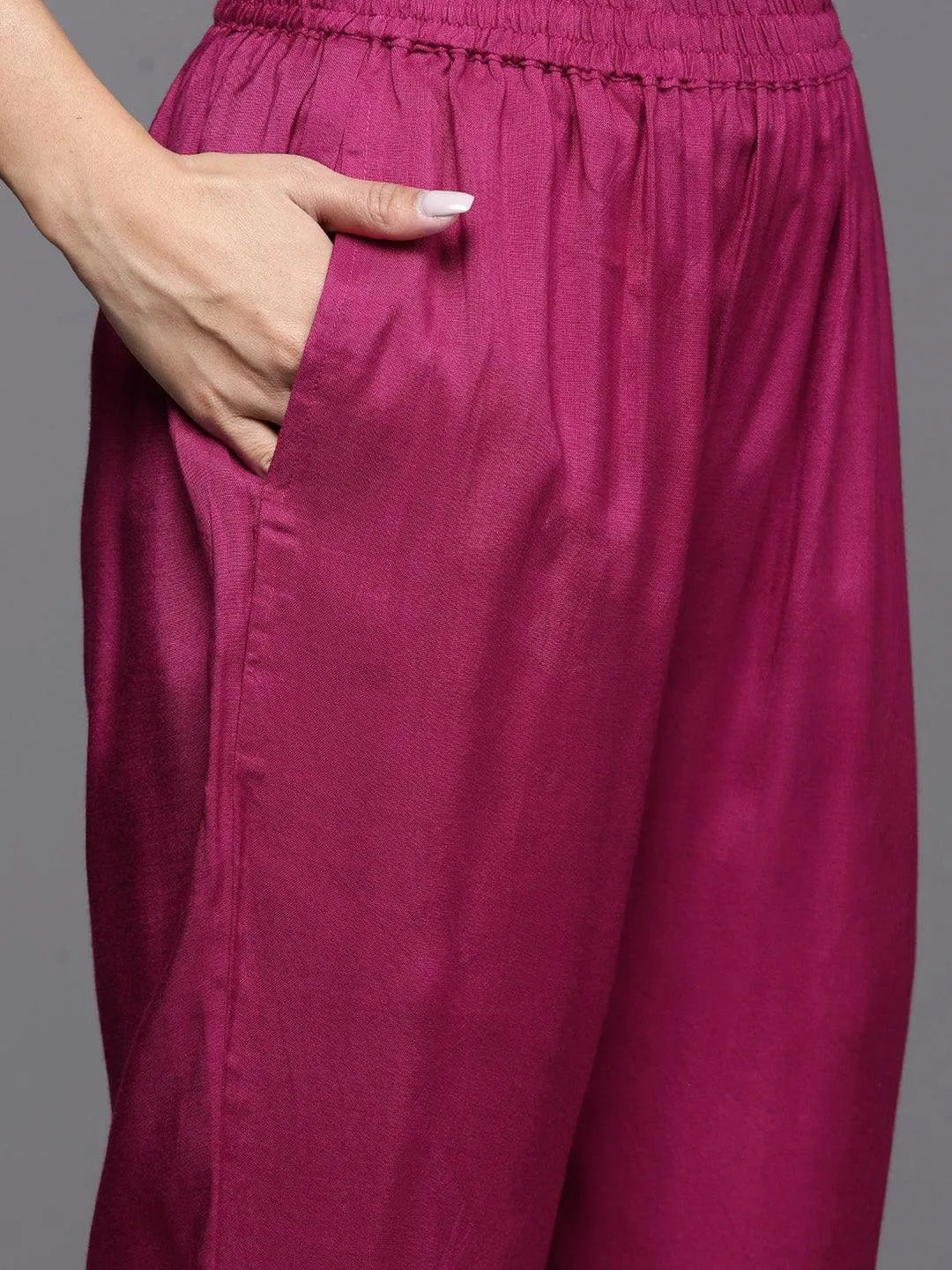 Maroon Woven Design Silk Blend Straight Kurta With Trousers & Dupatta - Libas