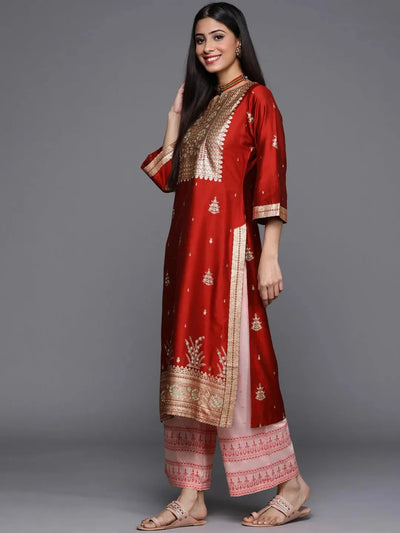 Maroon Yoke Design Chanderi Silk Kurta - Libas