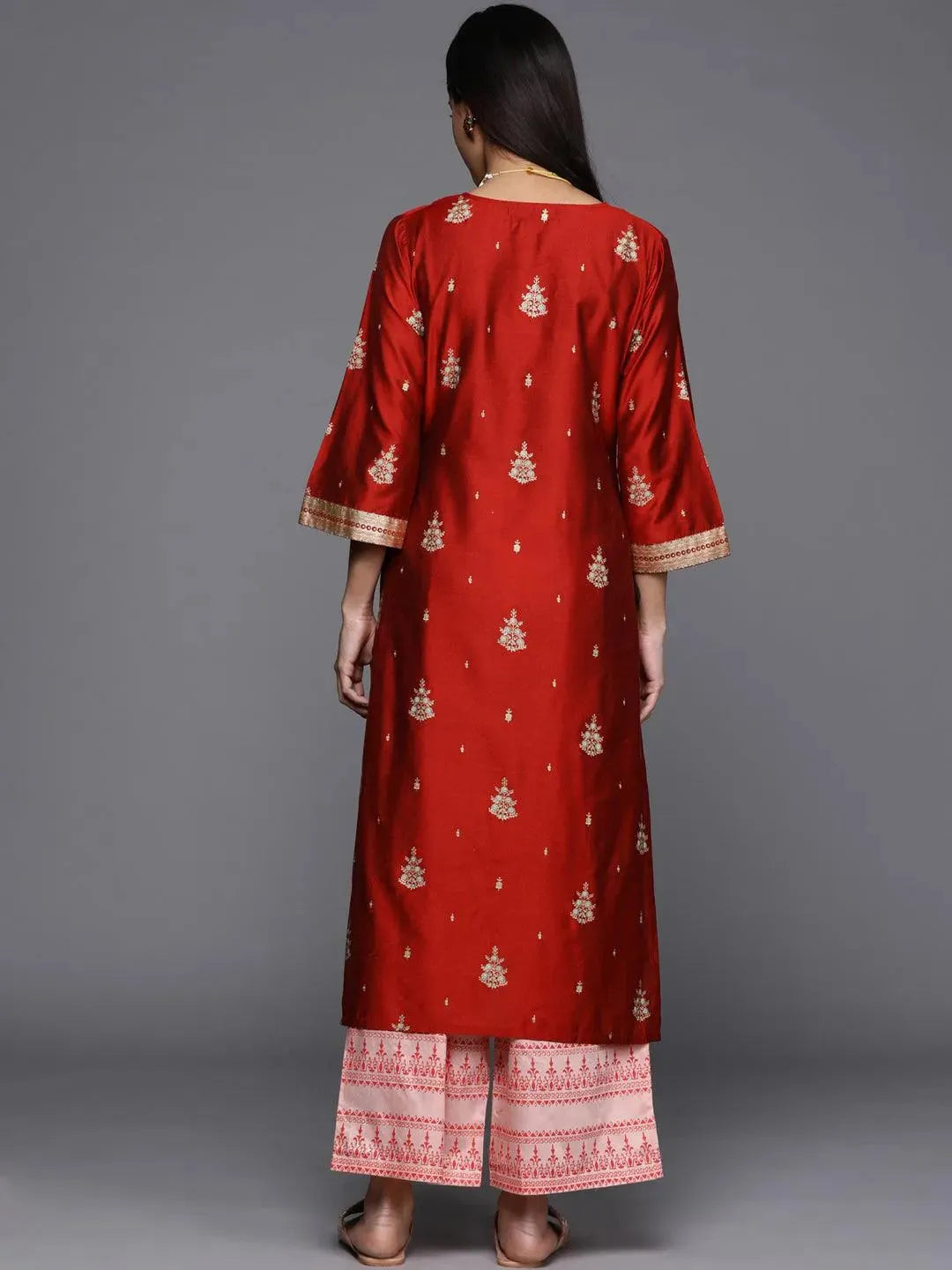 Maroon Yoke Design Chanderi Silk Kurta - Libas