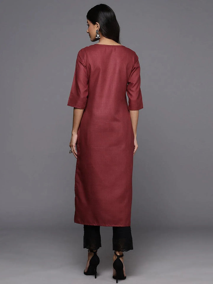 Maroon Yoke Design Cotton Straight Kurta - Libas