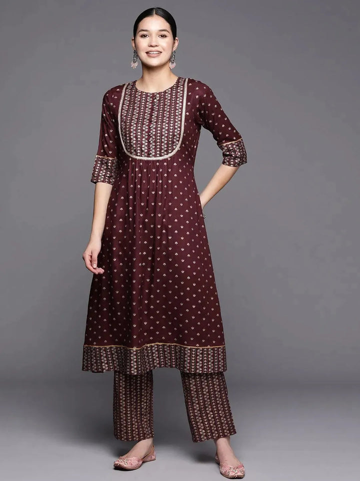 Maroon Yoke Design Rayon A-Line Kurta - Libas