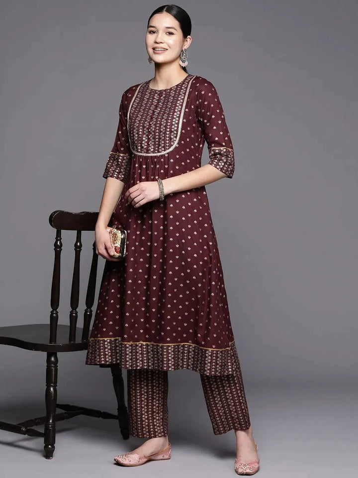 Maroon Yoke Design Rayon A-Line Kurta - Libas