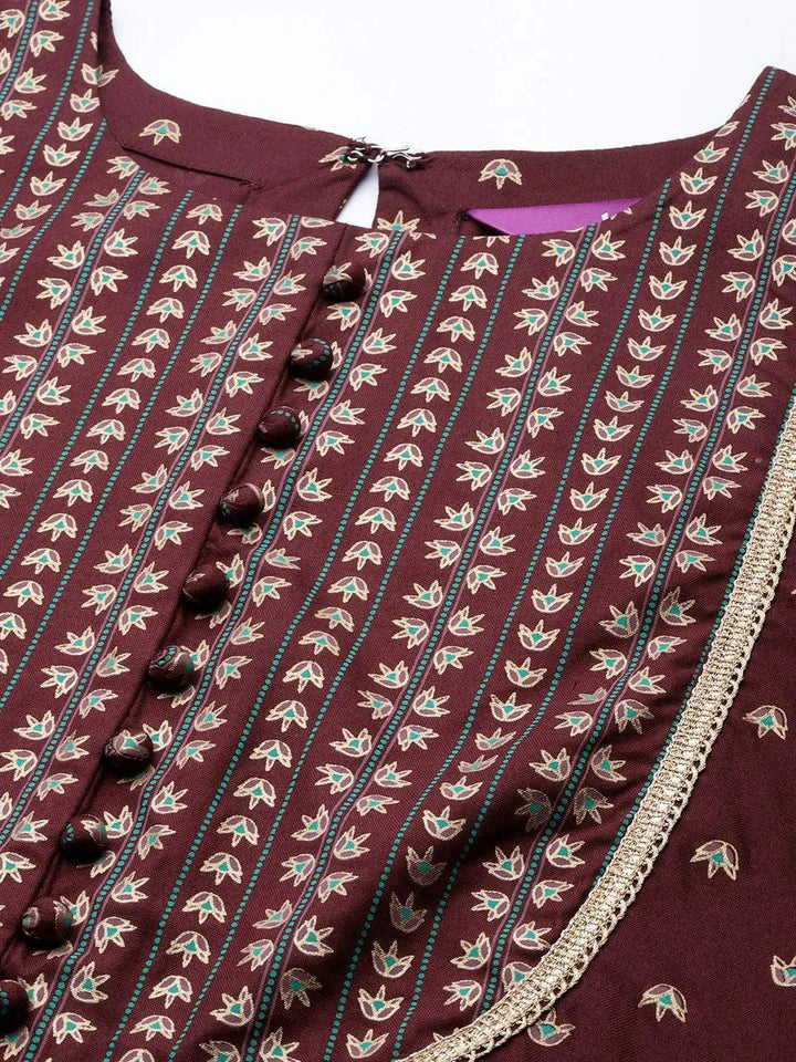 Maroon Yoke Design Rayon A-Line Kurta - Libas