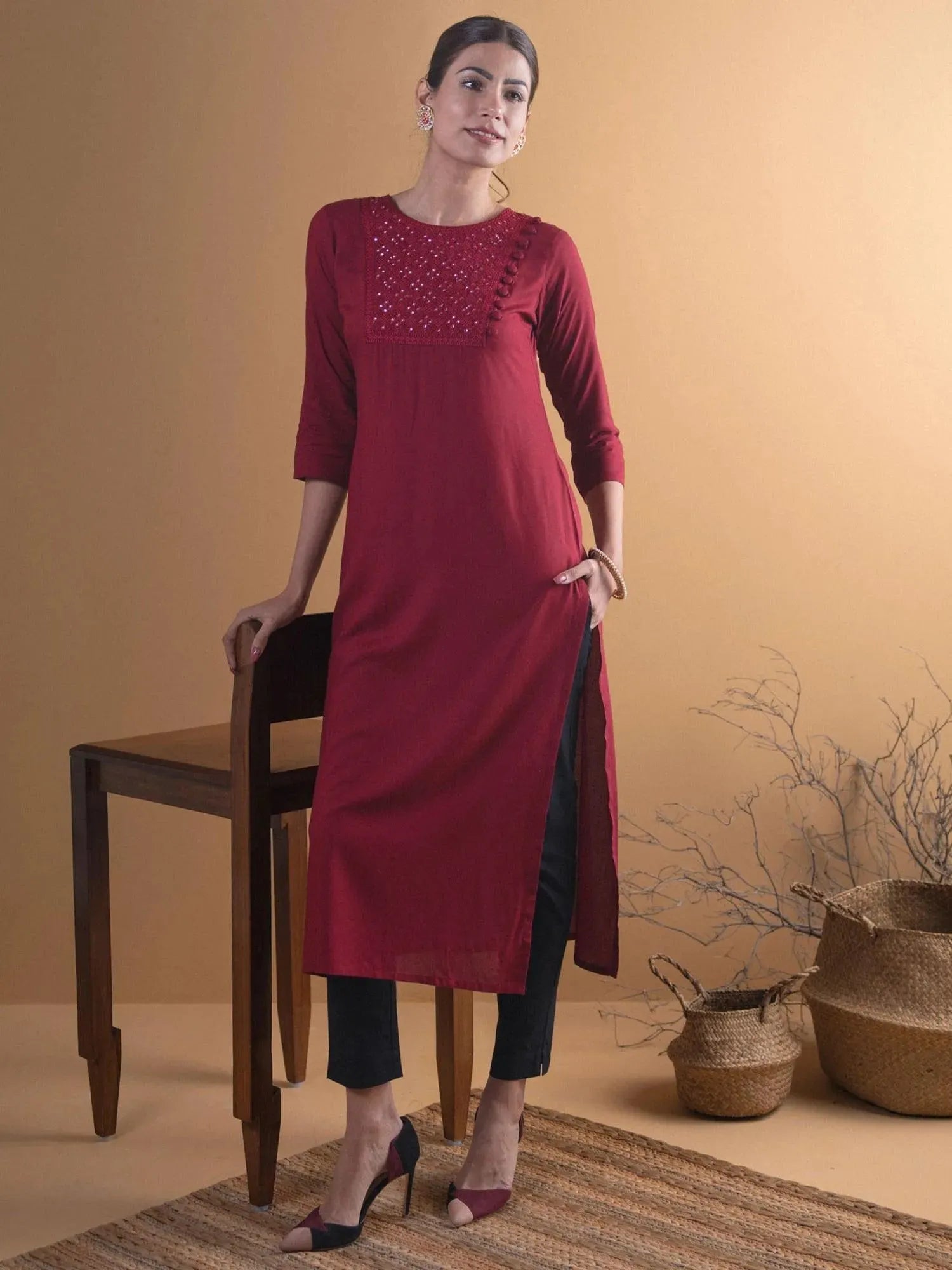 Red kurti with leggings discount