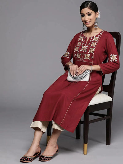 Maroon Yoke Design Rayon Kurta - Libas