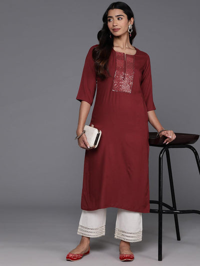Maroon Cotton Silk Jacquard Kurtis Stylish and Comfortable Ethnic Wear for  Women's Ved Tex