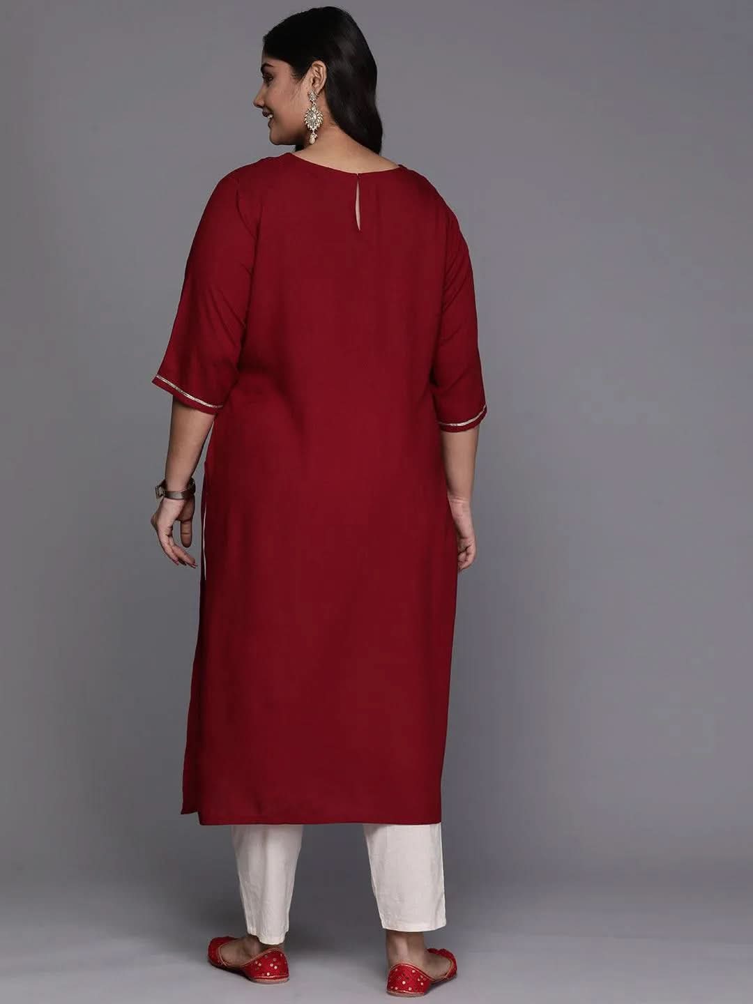 Maroon Yoke Design Rayon Straight Kurta - Libas 