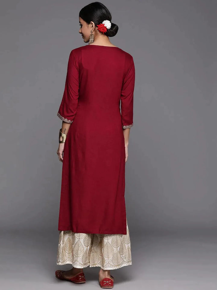 Maroon Yoke Design Rayon Straight Kurta - Libas