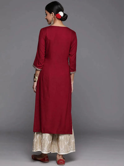 Maroon Yoke Design Rayon Straight Kurta - Libas