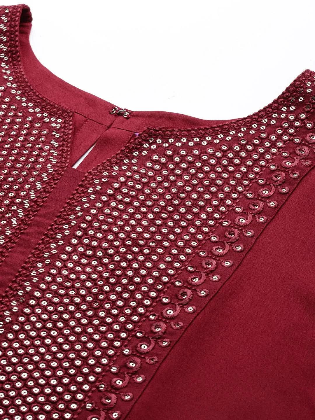 Maroon Yoke Design Rayon Straight Kurta - Libas 
