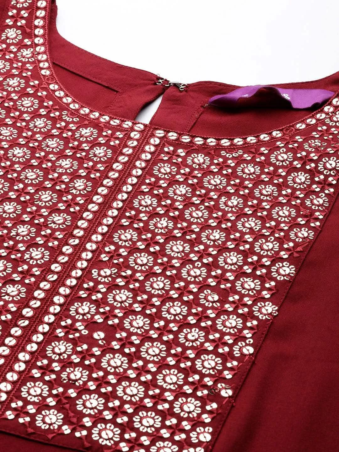 

Maroon Yoke Design Rayon Straight Kurta
