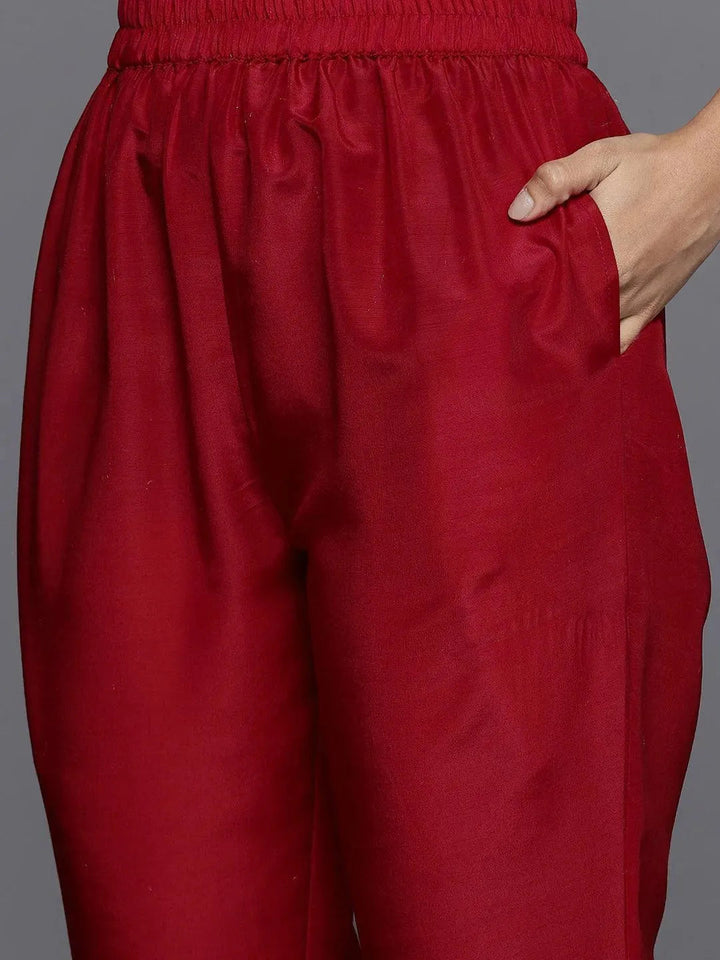 Maroon Yoke Design Silk Blend Anarkali Suit Set - Libas
