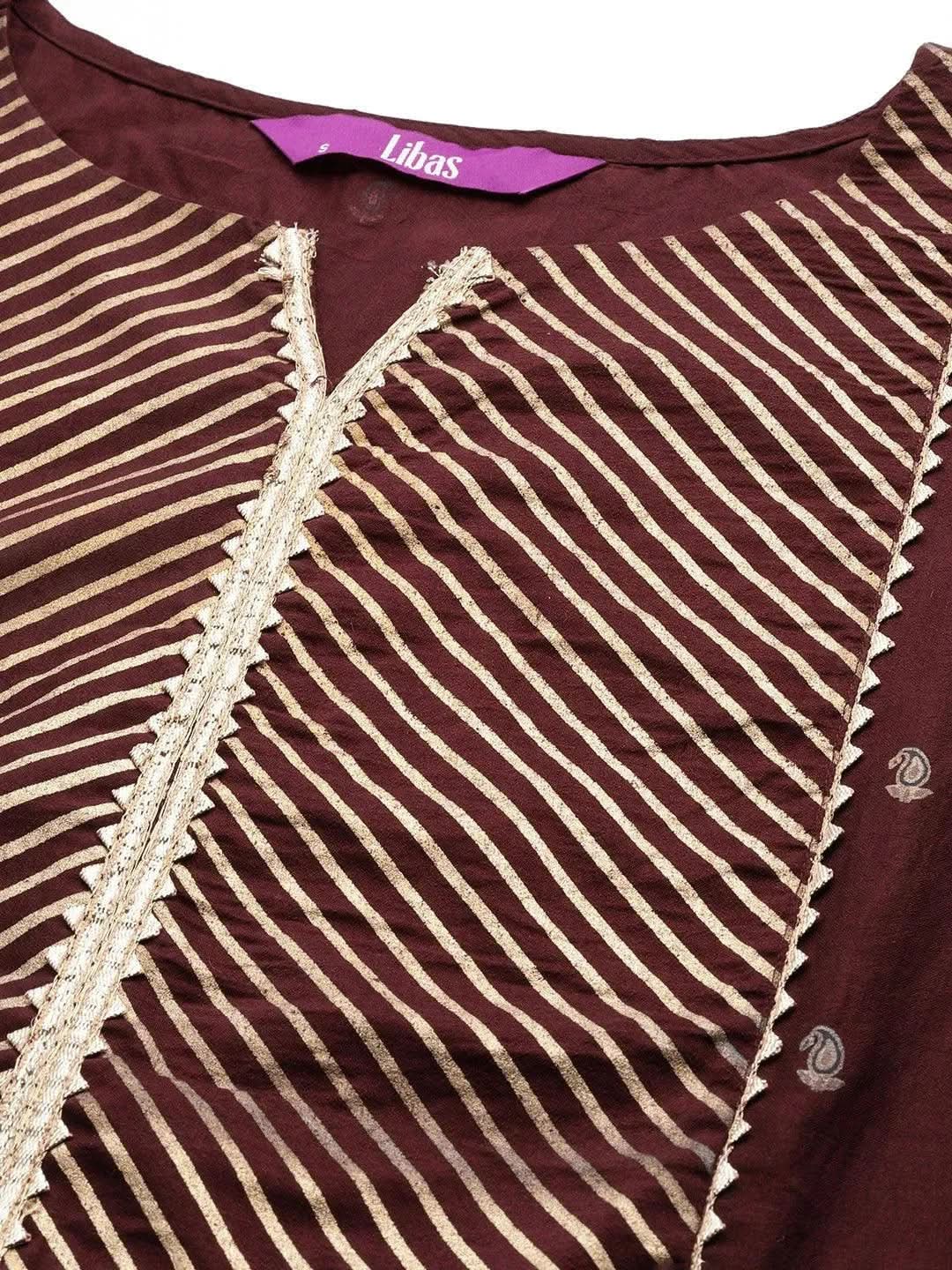Maroon Yoke Design Silk Blend Straight Suit Set - Libas 