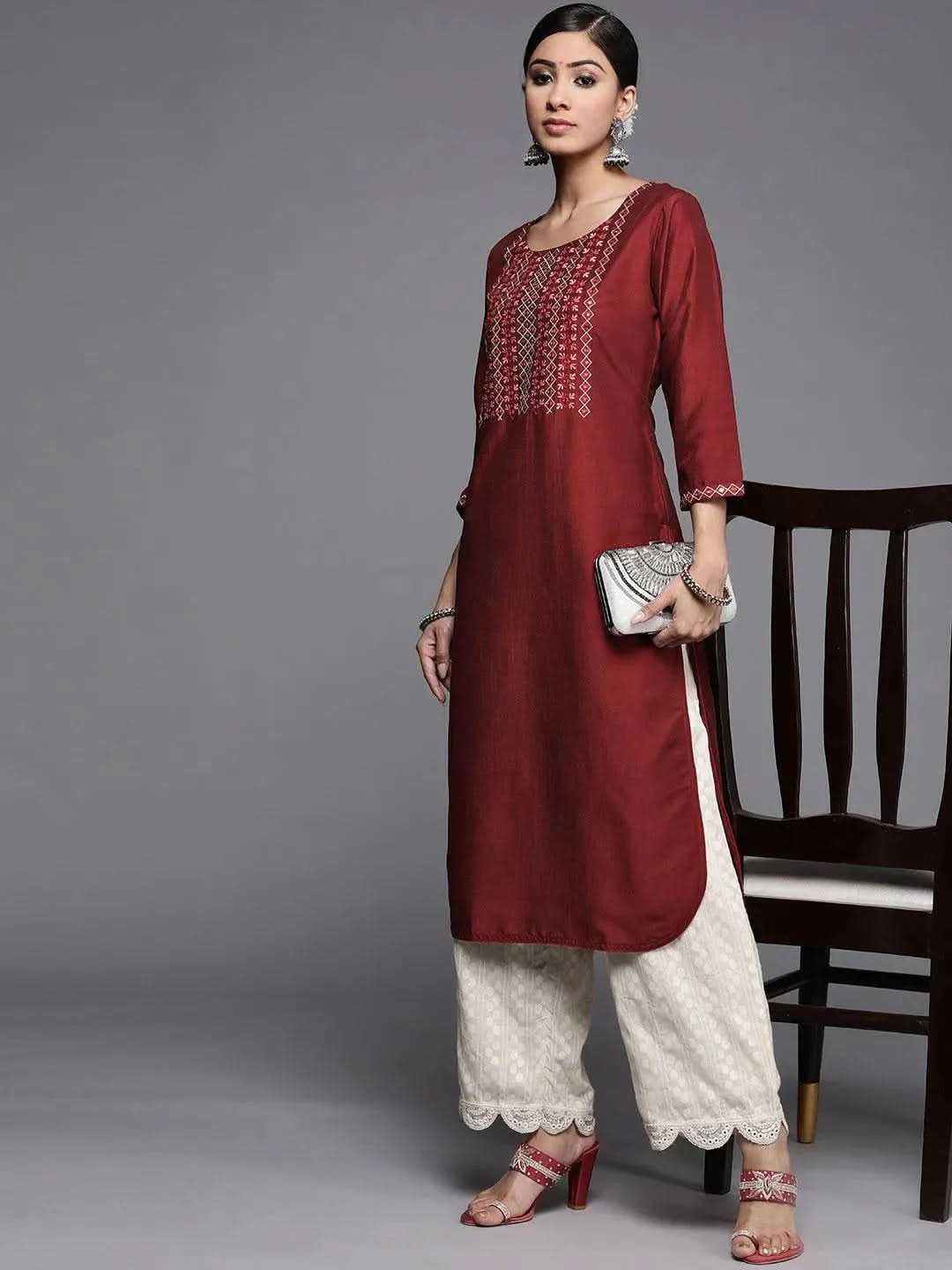 

Maroon Yoke Design Silk Kurta