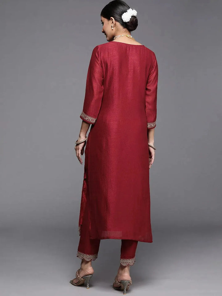 Maroon Yoke Design Silk Kurta - Libas