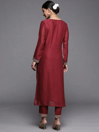 Maroon Yoke Design Silk Kurta - Libas