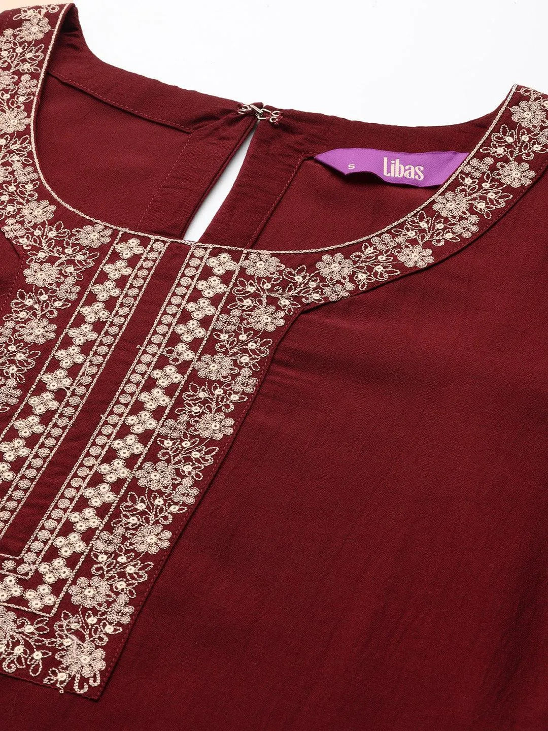Maroon Yoke Design Silk Straight Kurta - Libas 