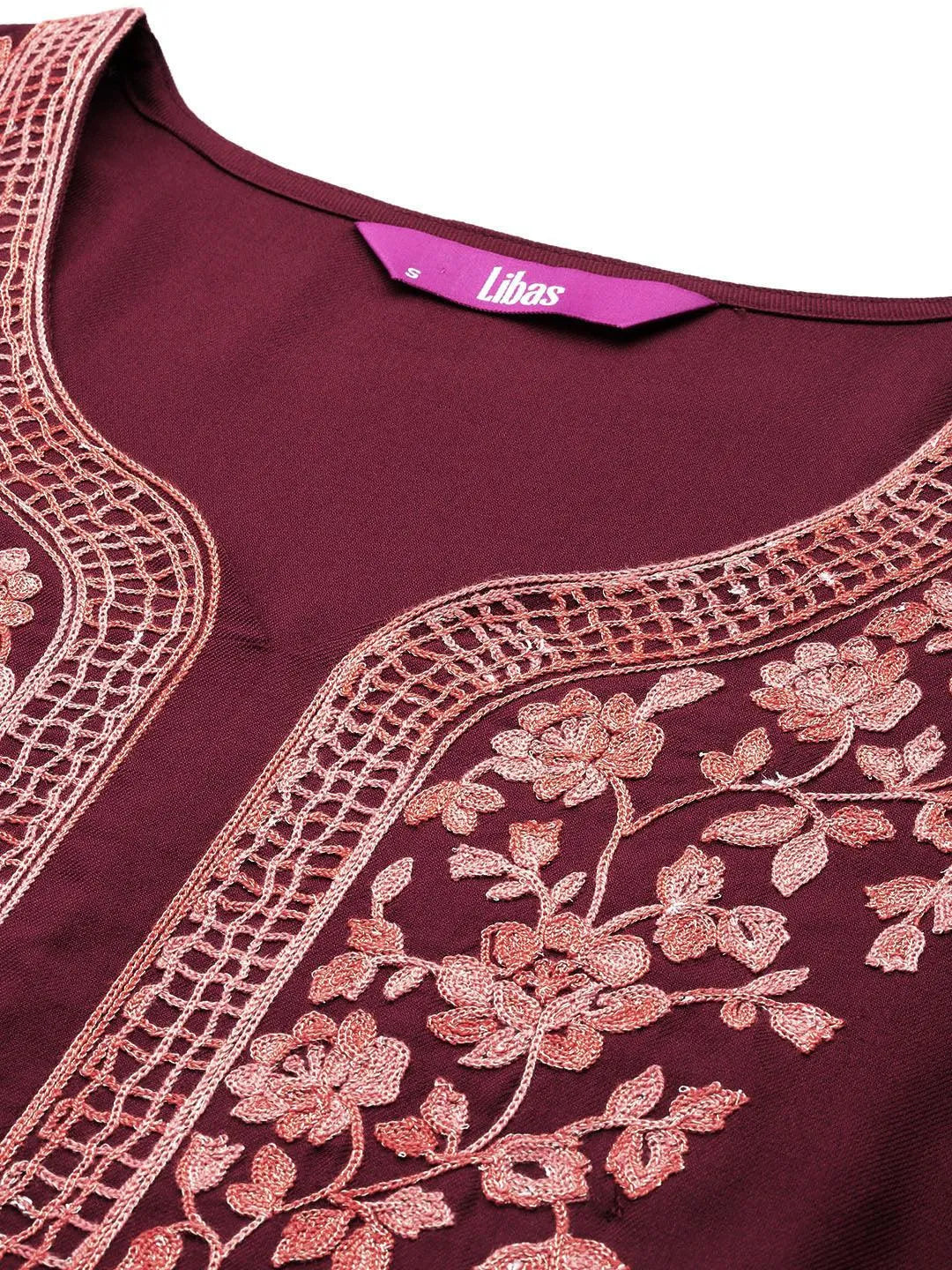 Maroon Yoke Design Wool Blend Straight Kurta With Palazzos - Libas 