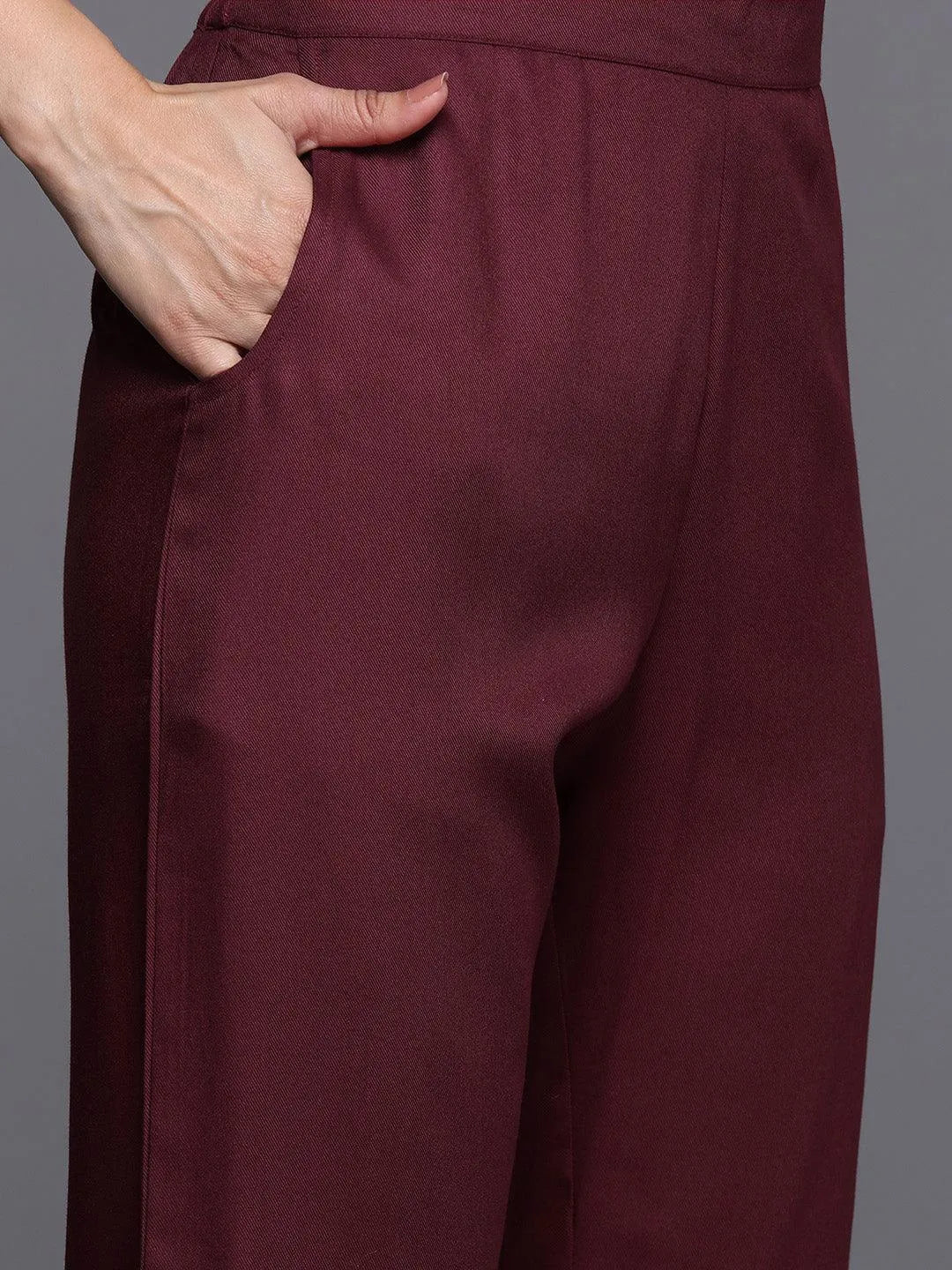 Maroon Yoke Design Wool Blend Straight Kurta With Palazzos - Libas 