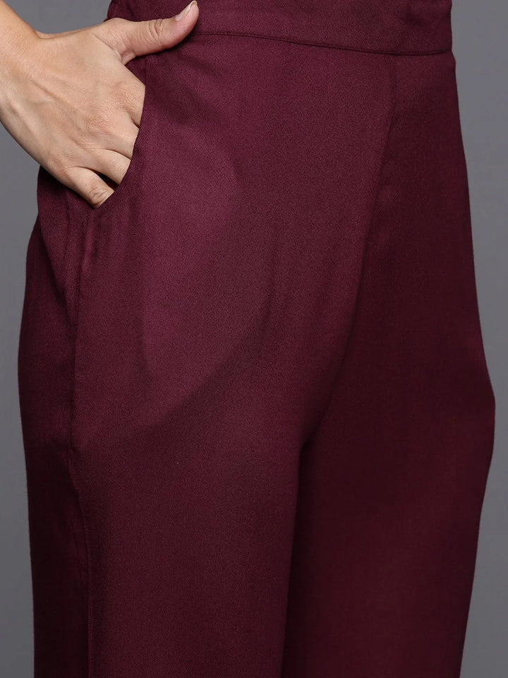 Maroon Yoke Design Wool Blend Straight Kurta With Palazzos - Libas