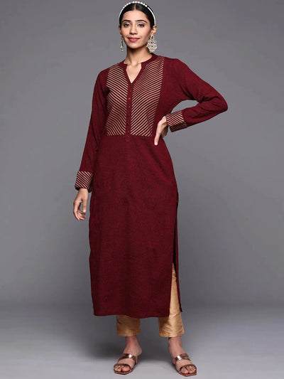 Maroon Yoke Design Wool Straight Kurta - Libas