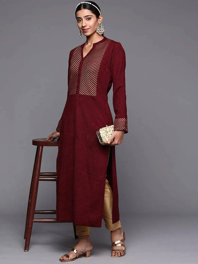 Maroon Yoke Design Wool Straight Kurta - Libas