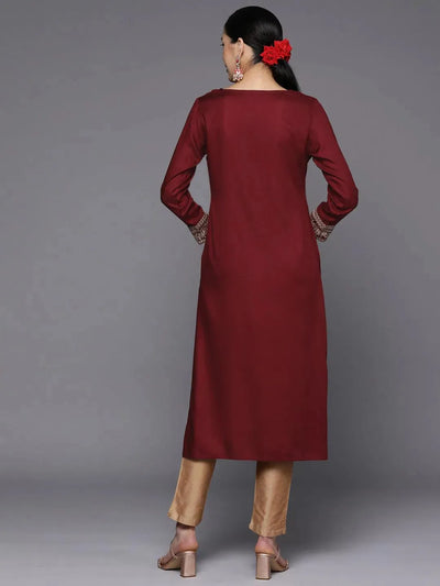 Maroon Yoke Design Wool Straight Kurta - Libas