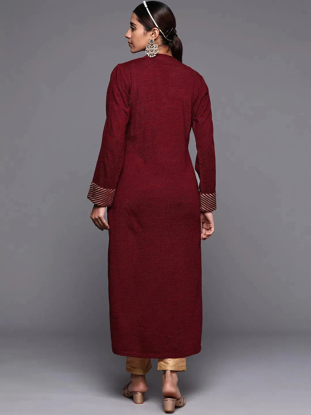 Maroon Yoke Design Wool Straight Kurta - Libas