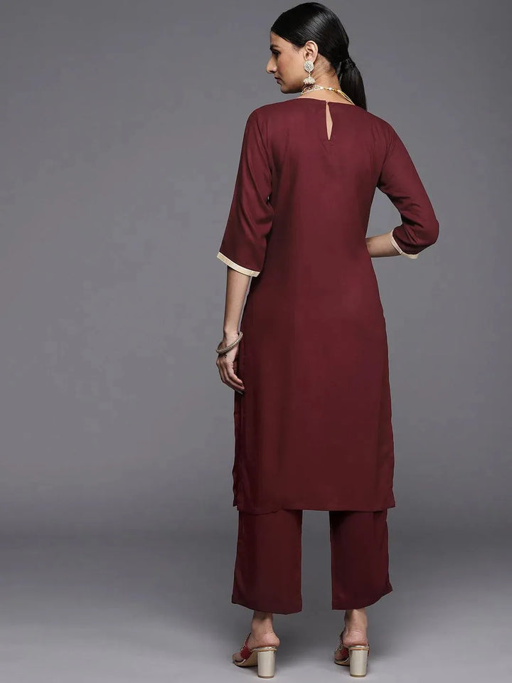 Maroon Yoke Design Wool Straight Kurta - Libas