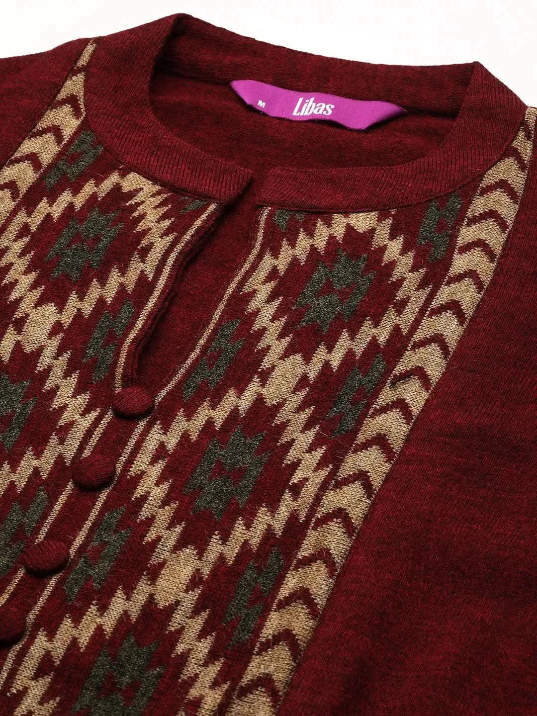 Maroon Yoke Design Wool Straight Kurta - Libas 