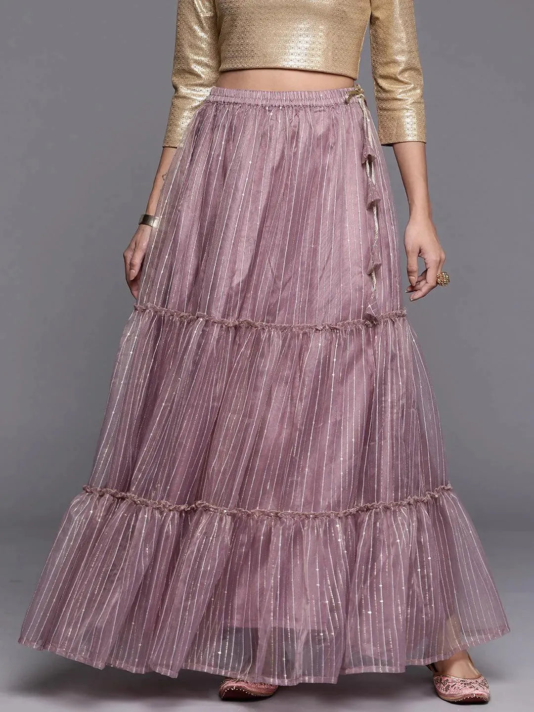 Mauve Embellished Organza Skirt - Libas