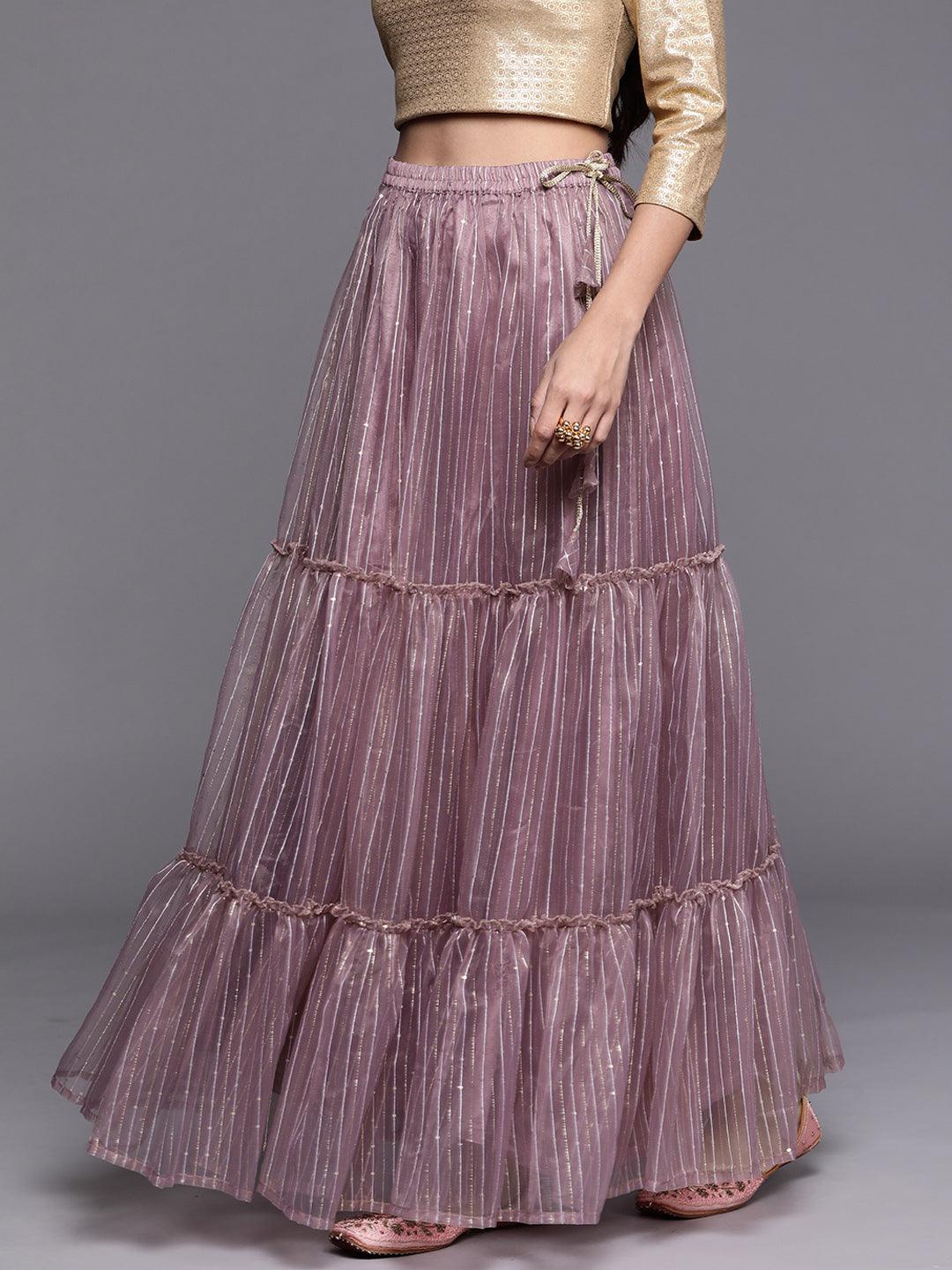 Mauve Embellished Organza Skirt - Libas