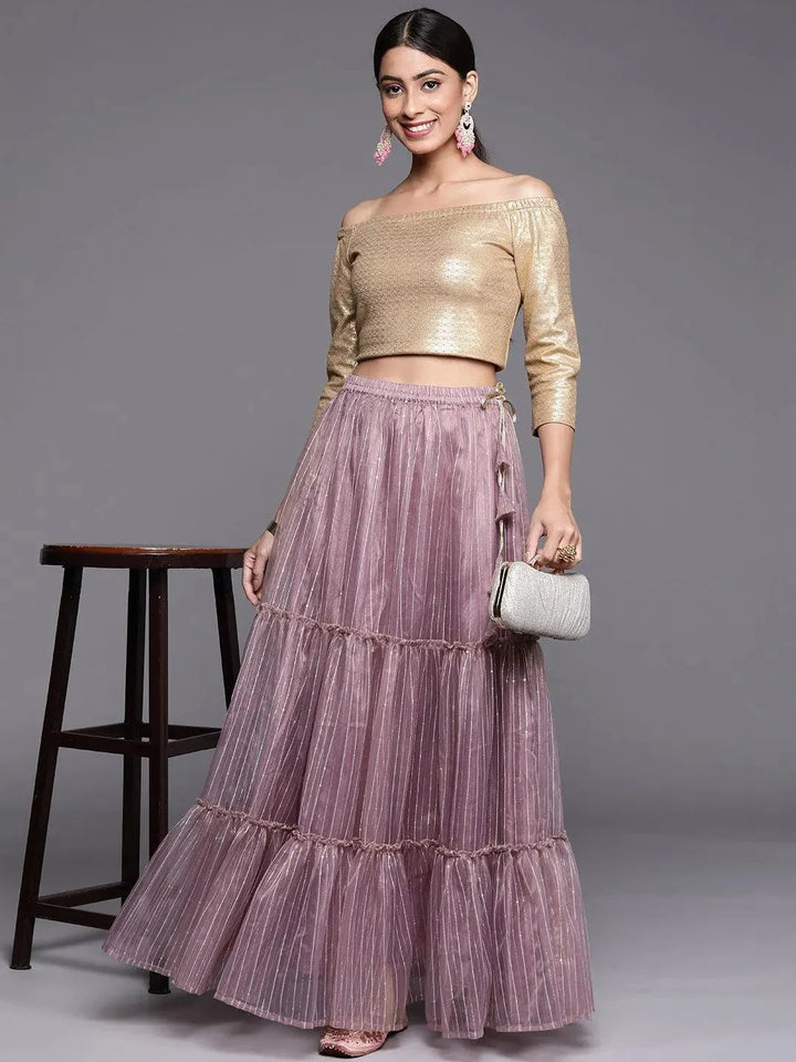 Mauve Embellished Organza Skirt - Libas