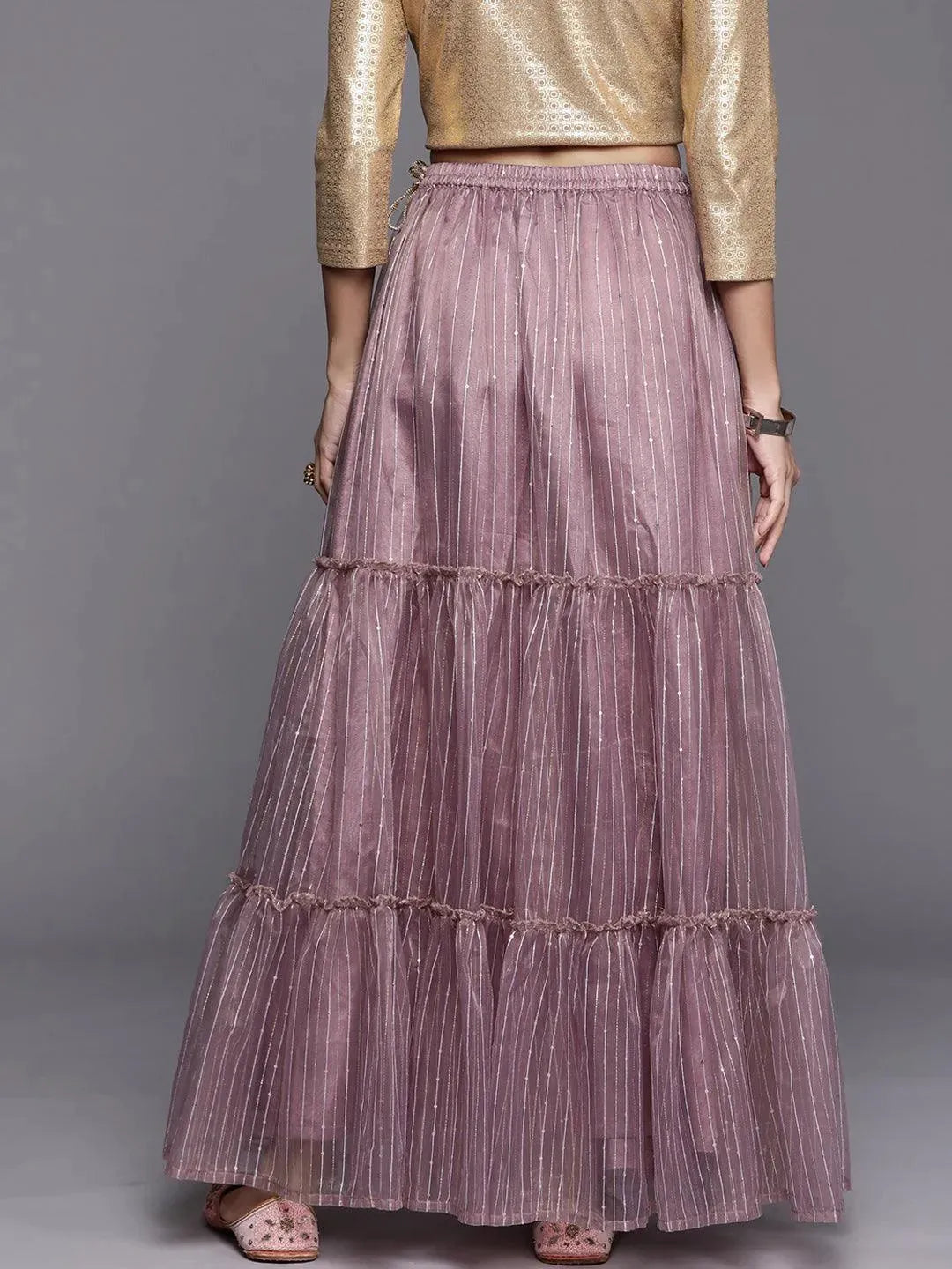 Mauve Embellished Organza Skirt - Libas 