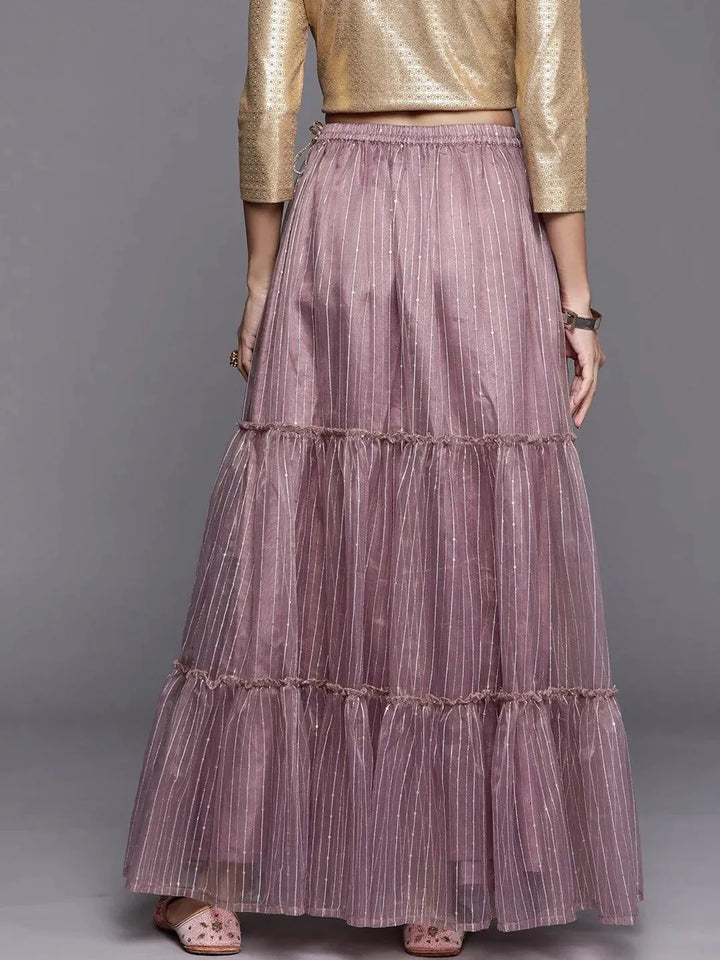 Mauve Embellished Organza Skirt - Libas