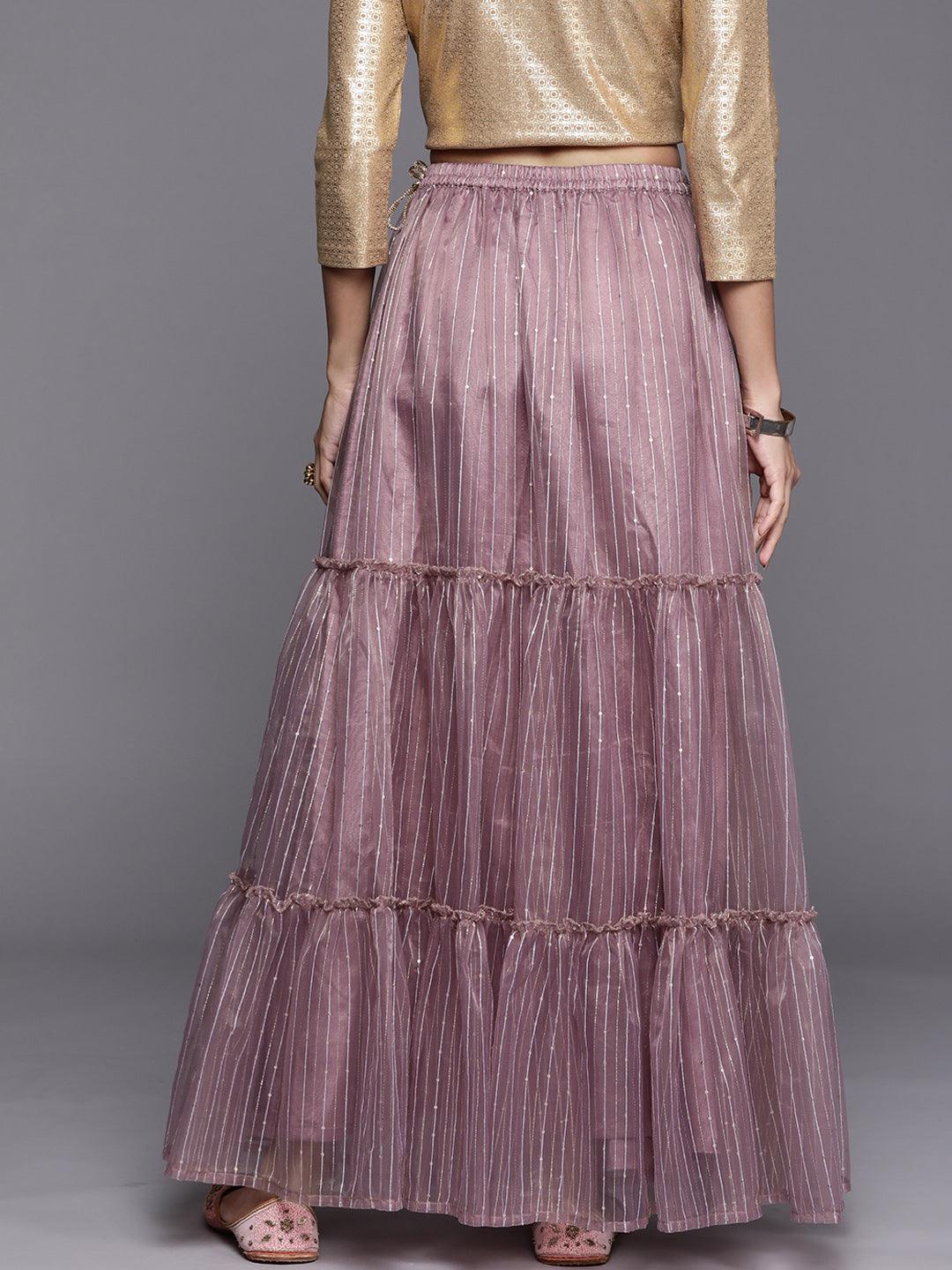 Mauve Embellished Organza Skirt - Libas