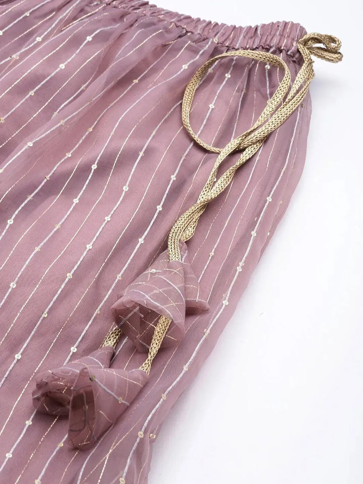 Mauve Embellished Organza Skirt - Libas