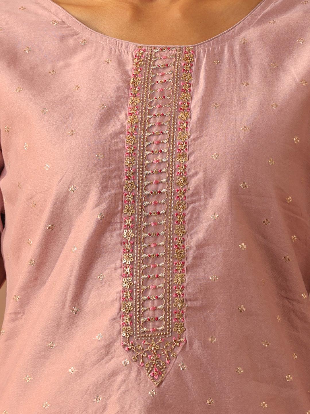 Mauve Embroidered Chanderi Silk Straight Kurta - Libas