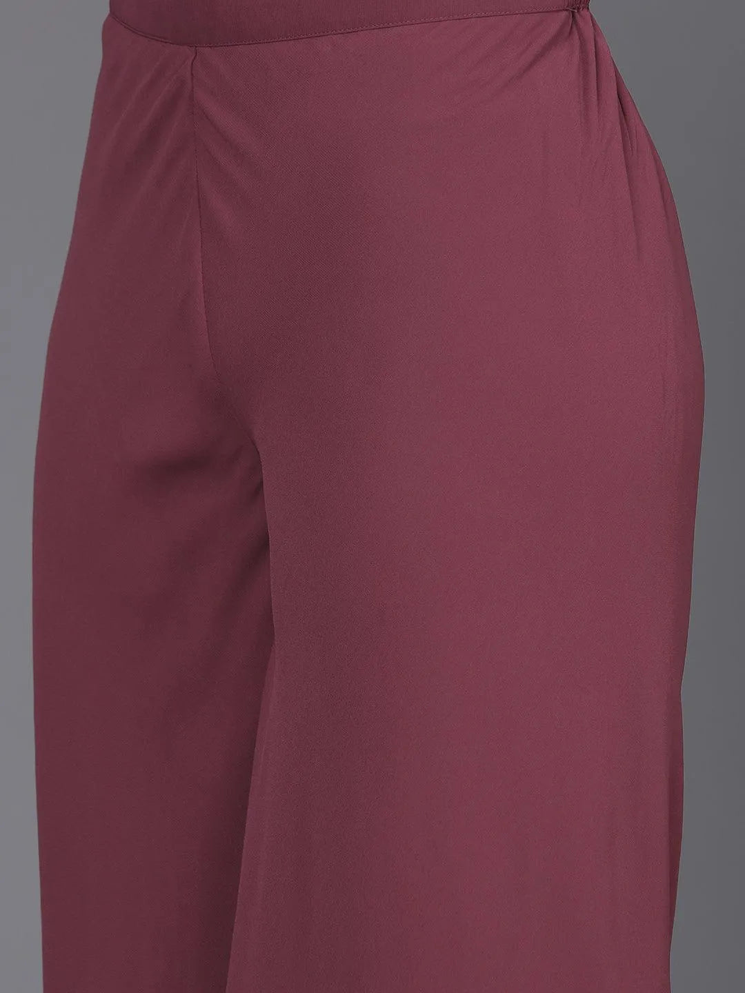 Mauve Embroidered Georgette A-Line Kurta With Palazzos & Dupatta - Libas 