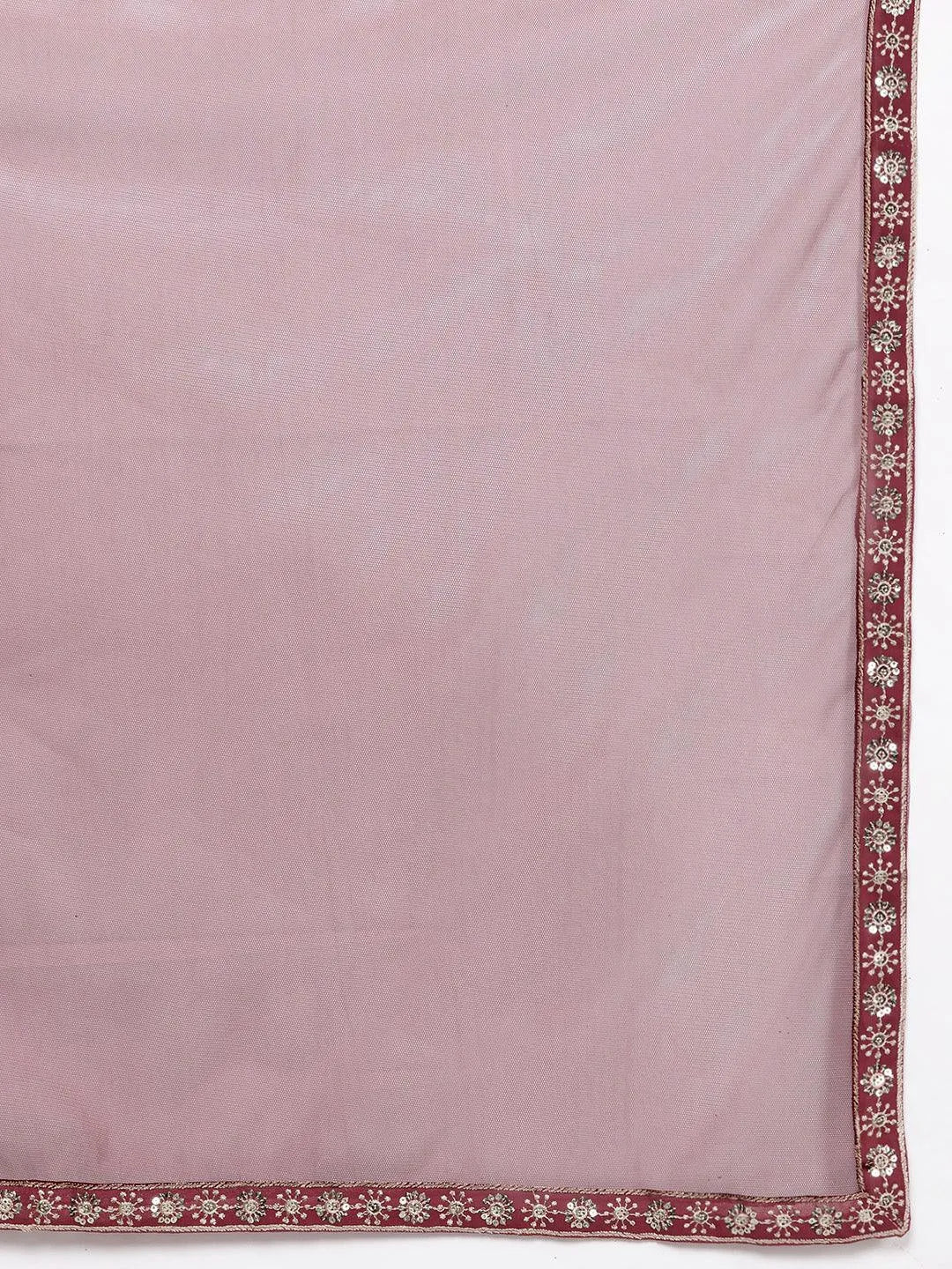 Mauve Embroidered Georgette A-Line Kurta With Palazzos & Dupatta - Libas 