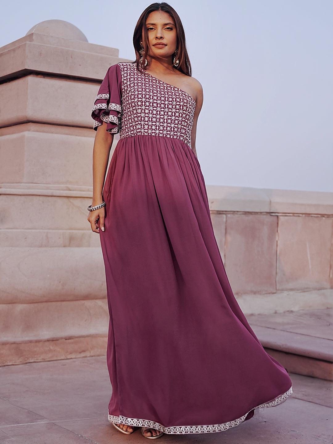 Mauve Embroidered Georgette Gown