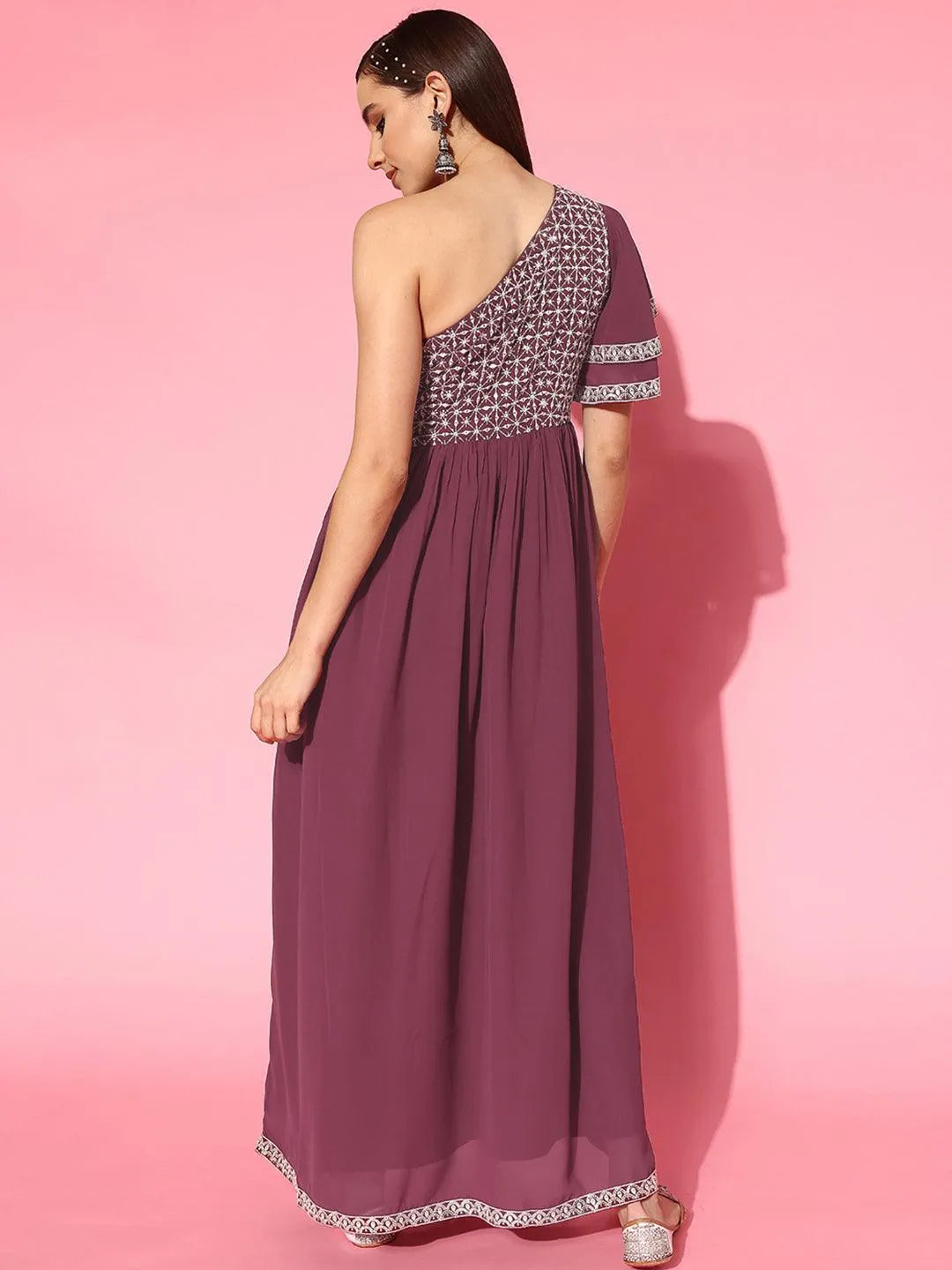 Mauve Embroidered Georgette Gown - Libas