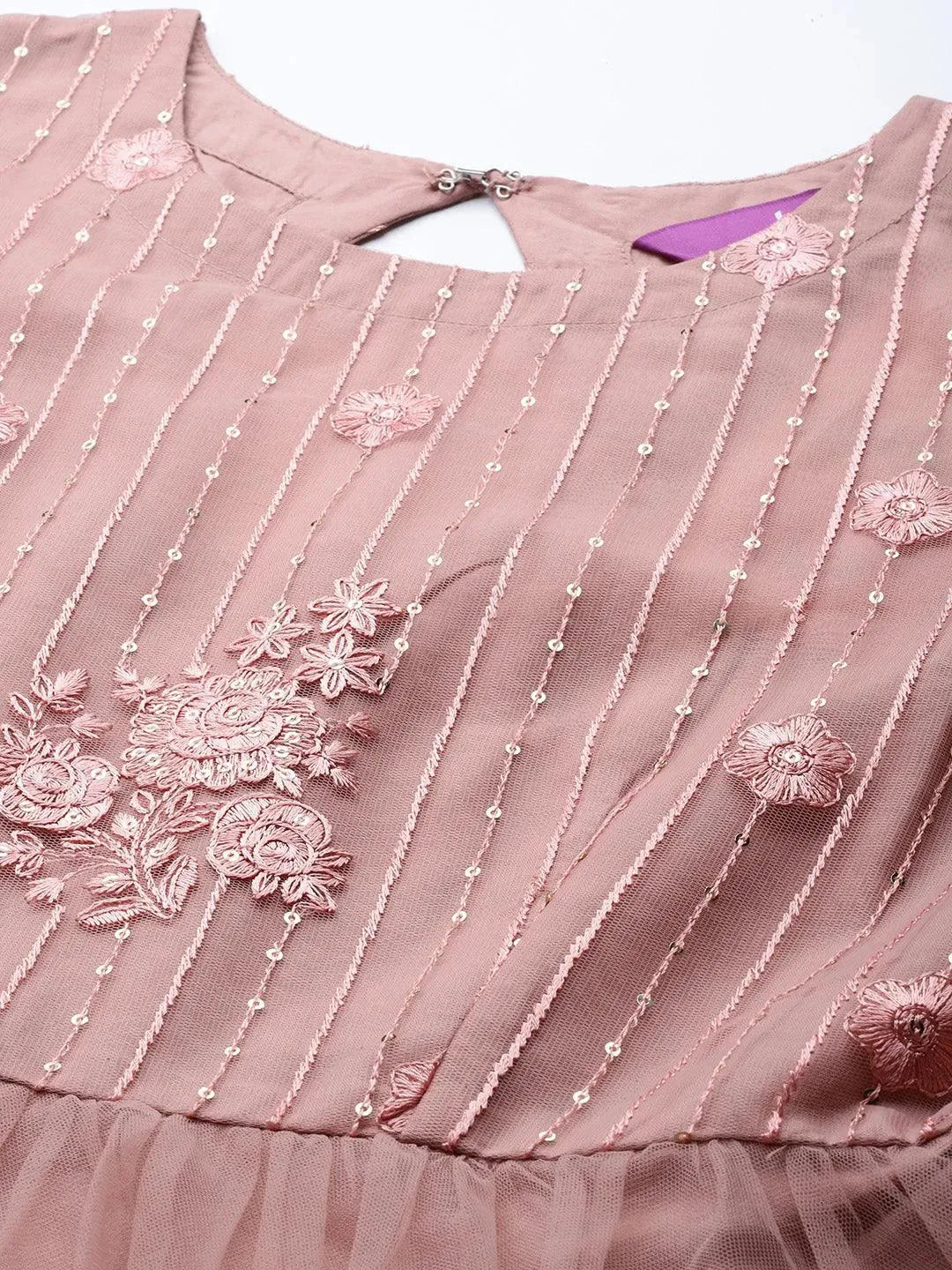 Mauve Embroidered Net Anarkali Suit Set With Trousers - Libas 