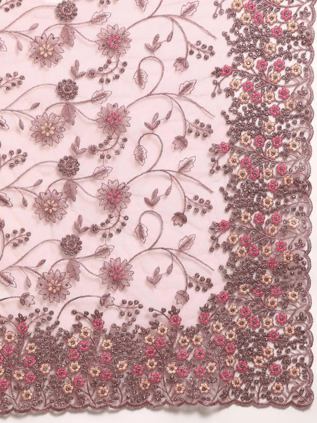 Mauve Embroidered Net Saree - Libas 