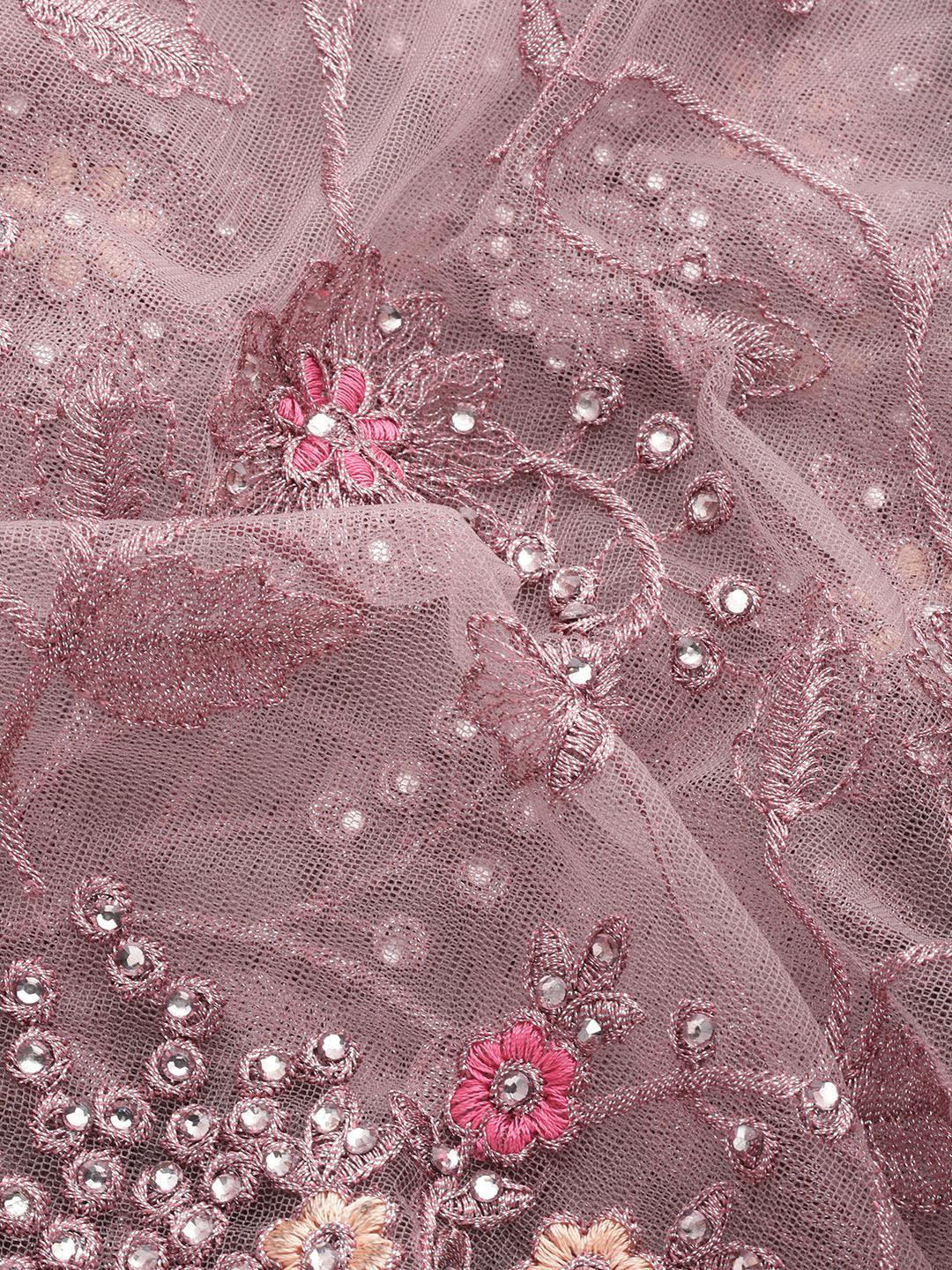Mauve Embroidered Net Saree - Libas