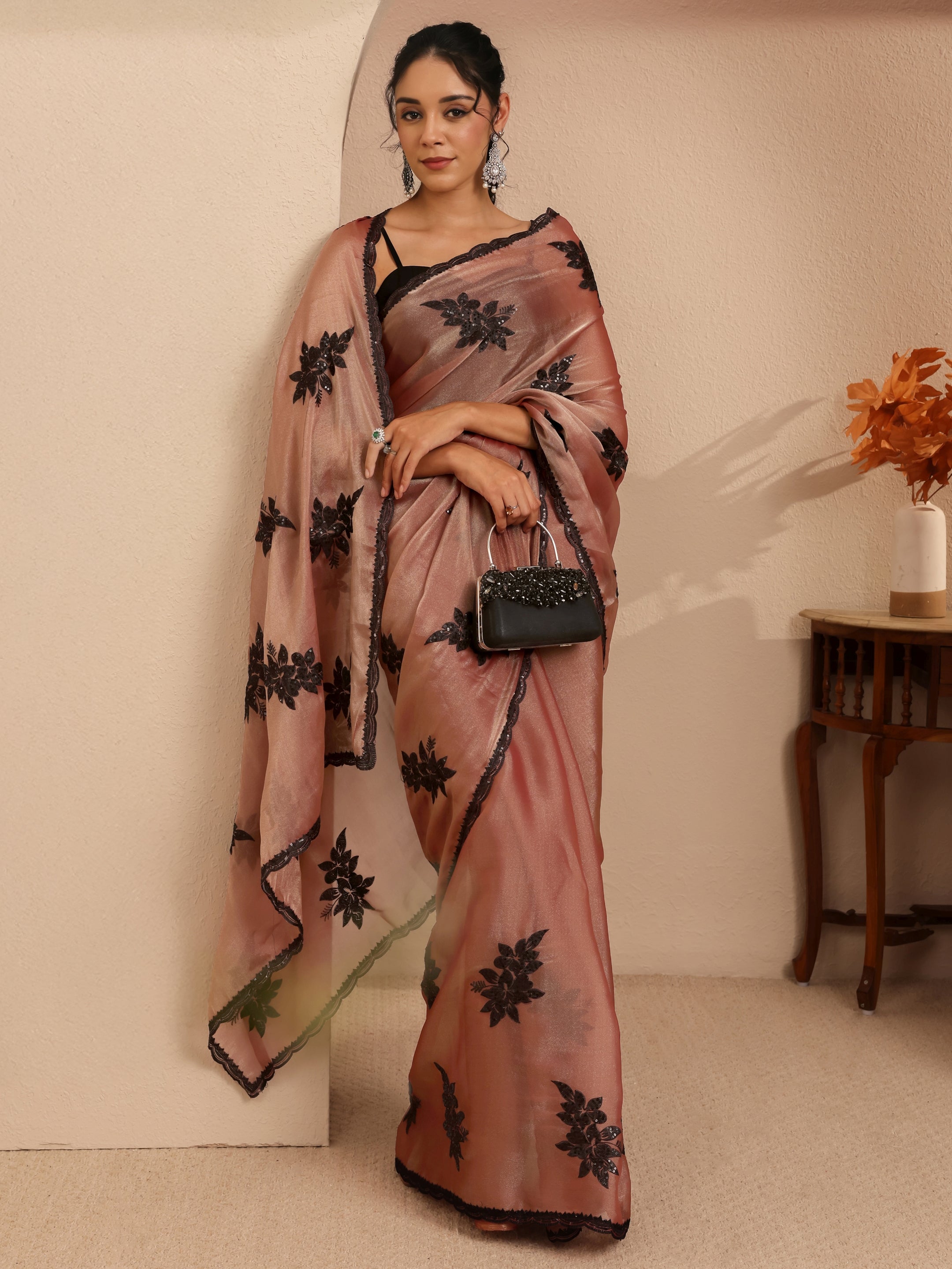 libas Mauve Floral Embroidered Organza Saree-picture-21