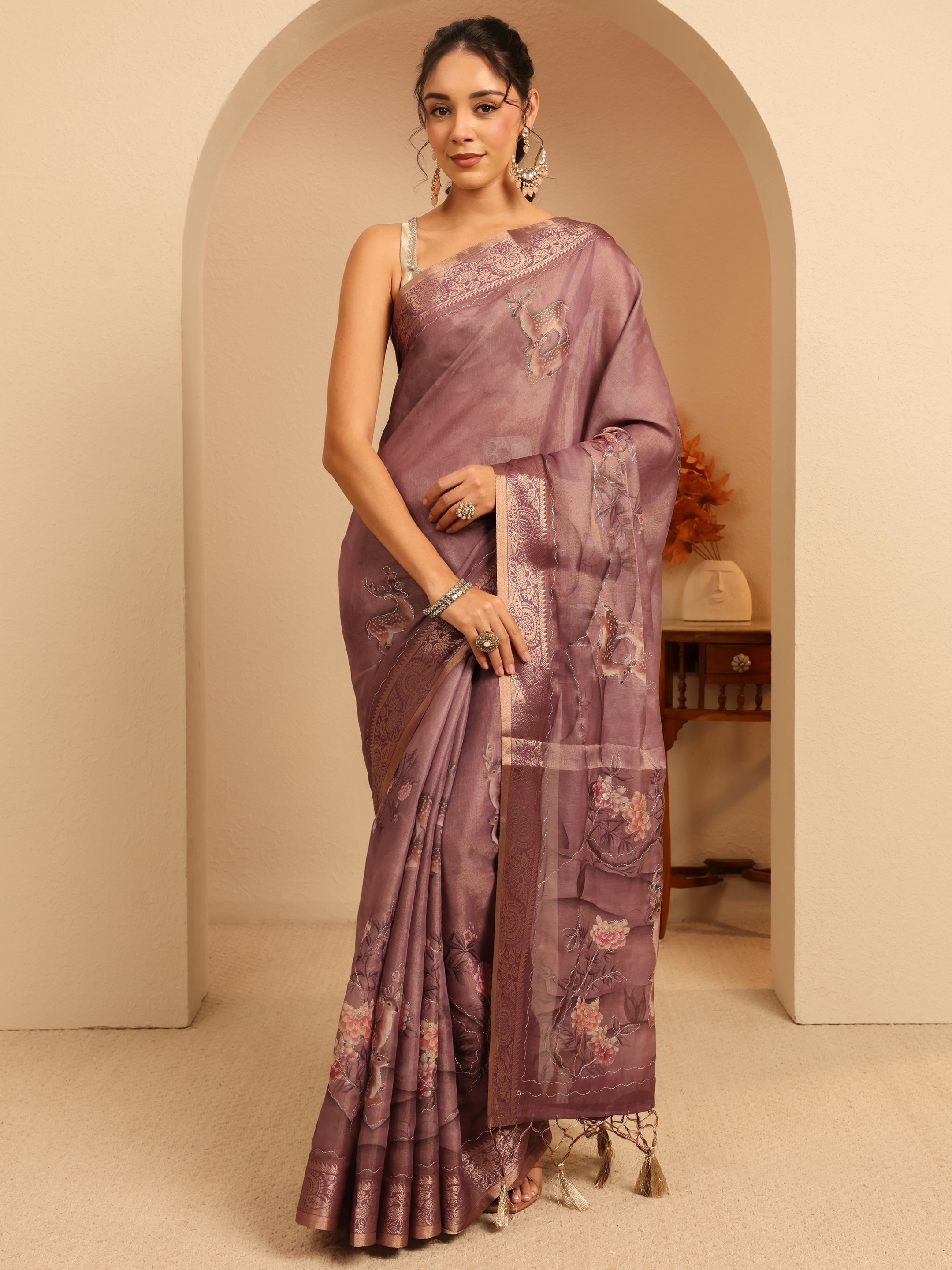 libas Mauve Floral Printed Silk Blend Saree-picture-38