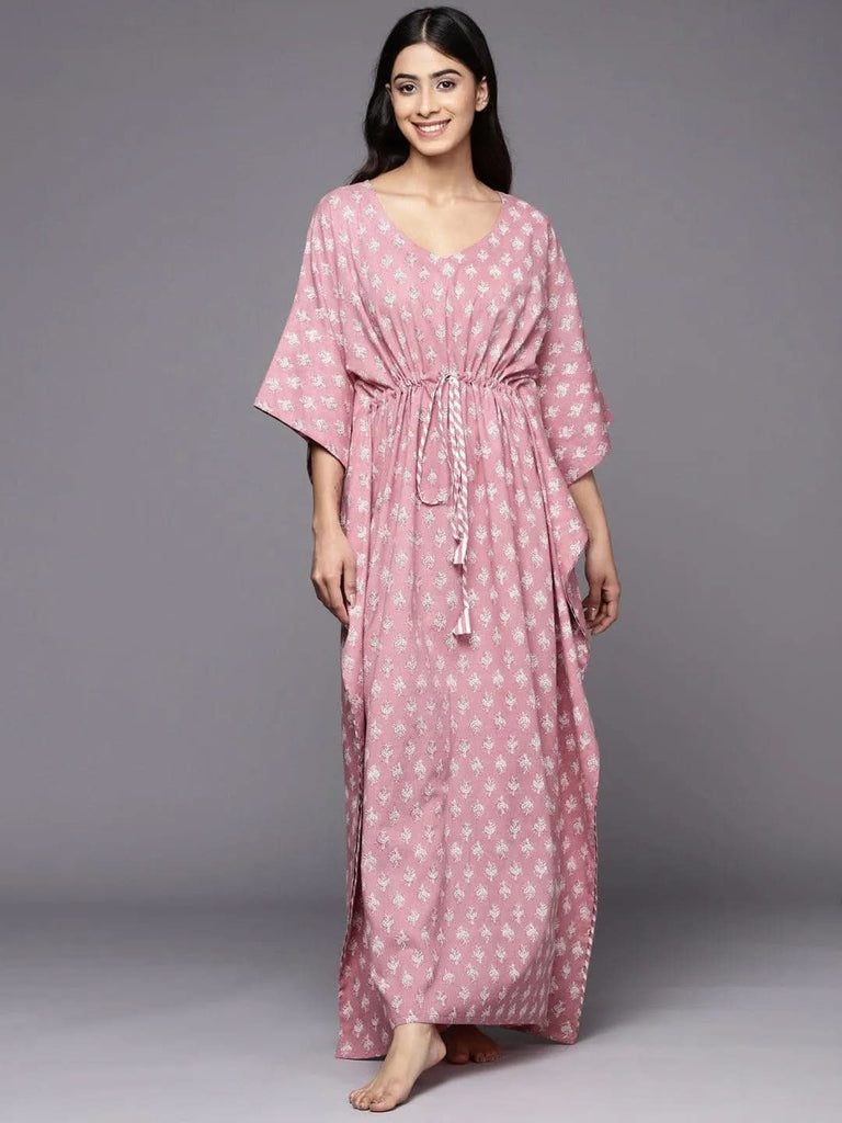 Libas Mauve Printed Cotton Nightdress